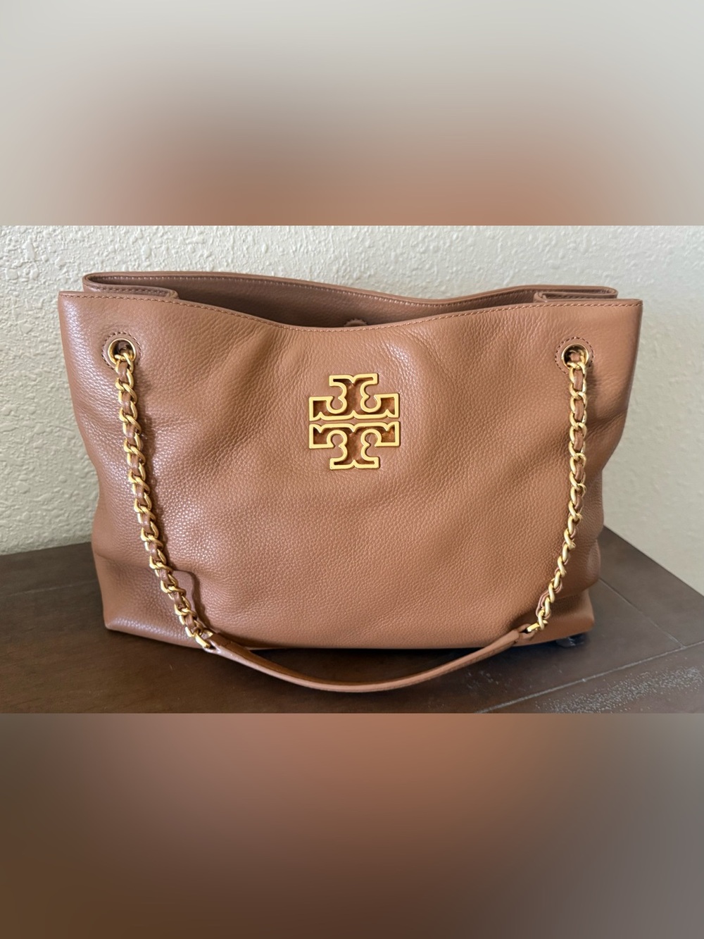 Tory Burch Brown Leather Chain-Strap Shoulder Bag with Gold Hardware